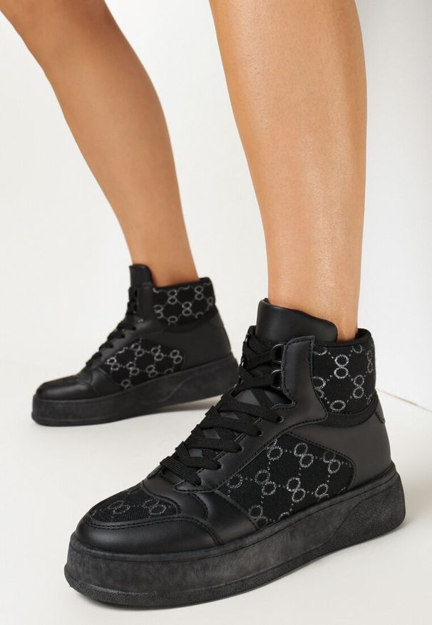 Born2be - Czarne Sneakersy za Kostkę na Grubej Podeszwie Naindra. Wysokość cholewki: za kostkę. Kolor: czarny