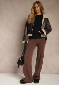 Renee - Brązowe Spodnie Wide Leg High Waist z Dodatkiem Kaszmiru Nevalla. Okazja: na co dzień. Stan: podwyższony. Kolor: brązowy. Materiał: kaszmir. Styl: casual, elegancki #1