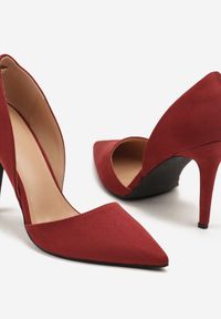 Renee - Bordowe Szpilki z Ozdobnymi Wycięciami Rriana. Okazja: na co dzień, na spacer. Kolor: czerwony. Materiał: jeans. Obcas: na szpilce. Styl: klasyczny, casual, elegancki #4