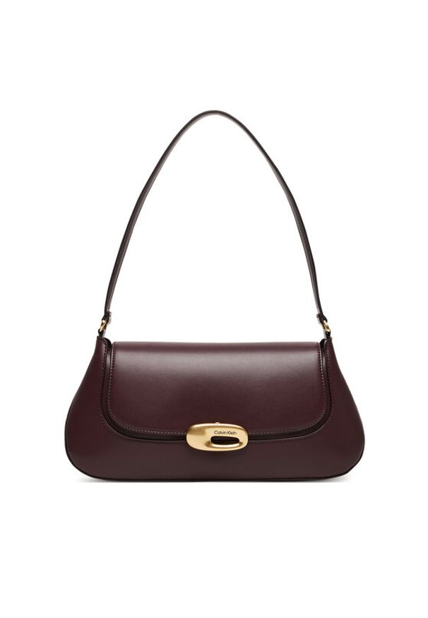 Calvin Klein Torebka Hardware Flap Shoulder Bag LV04F3146G Bordowy. Kolor: czerwony. Materiał: skórzane