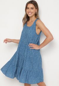 Born2be - Niebieska Bawełniana Sukienka w Kropki z Falbanami Zerolia. Okazja: do pracy, na co dzień, na spotkanie biznesowe. Kolor: niebieski. Materiał: bawełna. Wzór: kropki. Typ sukienki: proste. Styl: casual, klasyczny, biznesowy #5