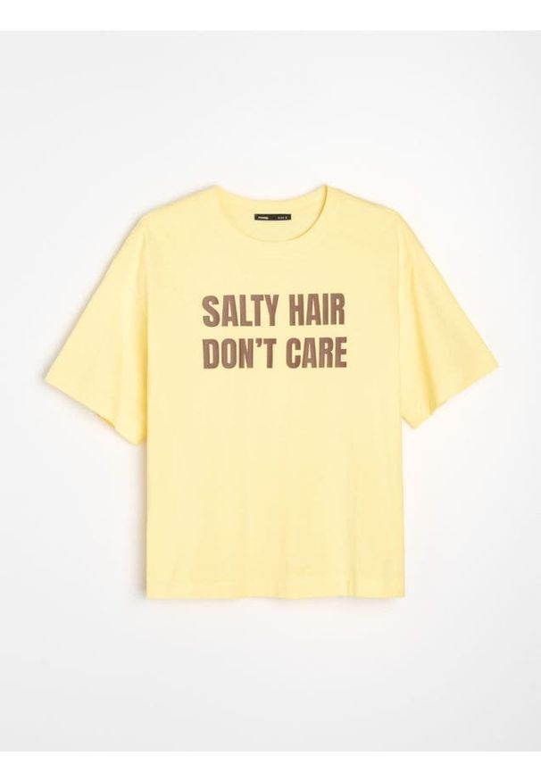 Sinsay - Bawełniana koszulka z napisem - yellow jeans. Materiał: bawełna, jeans. Wzór: napisy