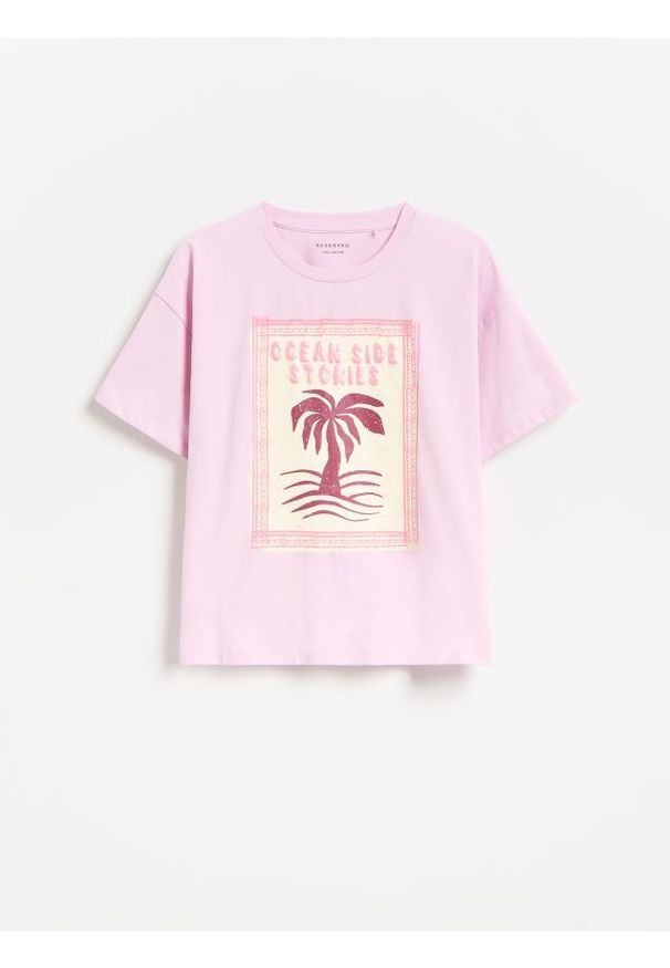 Reserved - T-shirt z nadrukiem - różowy. Kolor: różowy. Materiał: bawełna. Wzór: nadruk