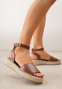 Born2be - Brązowe Sandały VICES na Grubej Podeszwie z Plecionki z Paskiem Wokół Kostki Doria. Zapięcie: pasek. Kolor: brązowy. Materiał: jeans. Sezon: lato #7