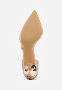 Renee - Szampańskie Szpilki VICES z Ozdobnymi Paseczkami z Cyrkoniami w Eleganckim Stylu Jaenlith. Kolor: złoty. Materiał: satyna. Obcas: na szpilce. Styl: elegancki #3