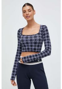 Guess longsleeve damski kolor granatowy. Typ kołnierza: dekolt w karo. Kolor: niebieski. Materiał: dzianina. Długość rękawa: długi rękaw #1