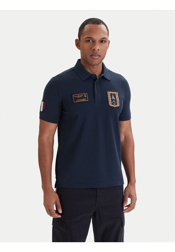 Aeronautica Militare Polo 261PO1927UP00191 Granatowy Regular Fit. Typ kołnierza: polo. Kolor: niebieski. Materiał: bawełna