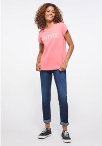 Mustang - MUSTANG Alina C Logo Tee Damski T-shirt Tea Rose 1013222 8142 #4
