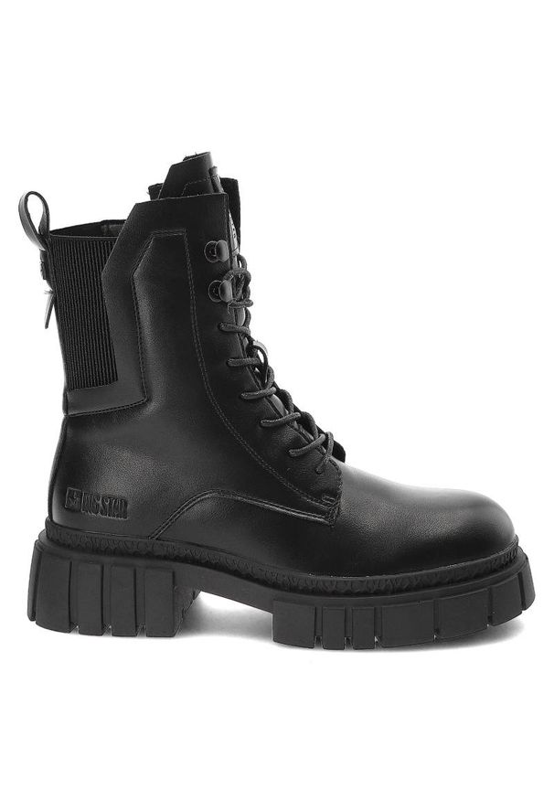 Big-Star - Czarne Botki Big Star Damskie Skórzane Ocieplane Obuwie. Kolor: czarny. Materiał: futro, skóra ekologiczna, syntetyk, materiał. Szerokość cholewki: normalna. Wzór: jednolity. Sezon: zima. Styl: klasyczny