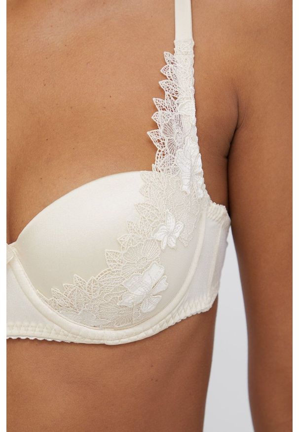 TwinSet - Twinset Biustonosz kolor kremowy satynowy gładki. Kolor: beżowy. Materiał: satyna. Rodzaj stanika: odpinane ramiączka, biustonosz z fiszbinami. Wzór: gładki