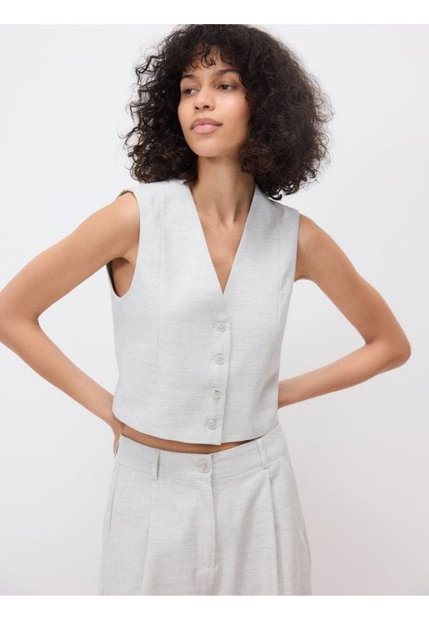 Reserved - Garniturowa kamizelka - jasnoszary. Kolor: szary. Materiał: tkanina, len, wiskoza. Wzór: gładki
