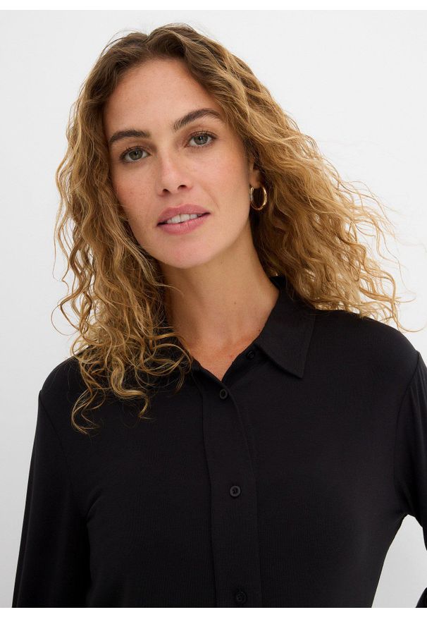 bonprix - Bluzka z dżerseju, długa. Kolor: czarny. Materiał: jersey. Długość: długie