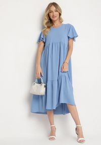 Born2be - Jasnoniebieska Sukienka o Rozkloszowanym Kroju z Wiskozą Filastia. Okazja: na co dzień. Typ kołnierza: dekolt w kształcie V. Kolor: niebieski. Materiał: wiskoza. Długość rękawa: krótki rękaw. Typ sukienki: rozkloszowane. Styl: klasyczny, elegancki, casual #5
