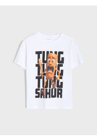 Sinsay - Koszulka loose z nadrukiem Brainrot - biały. Kolor: biały. Wzór: nadruk #1