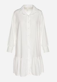 Born2be - Biała Sukienka z Wiskozą o Koszulowym Kroju z Falbanką Penzedi. Okazja: na co dzień. Typ kołnierza: kołnierzyk klasyczny. Kolor: biały. Materiał: wiskoza. Długość rękawa: długi rękaw. Typ sukienki: koszulowe. Styl: casual, elegancki, klasyczny #3