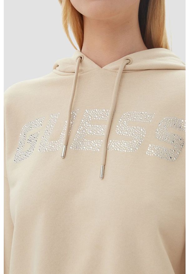 Guess - GUESS Beżowa bluza damska z cyrkoniami Primula, Rozmiar L. Kolor: beżowy