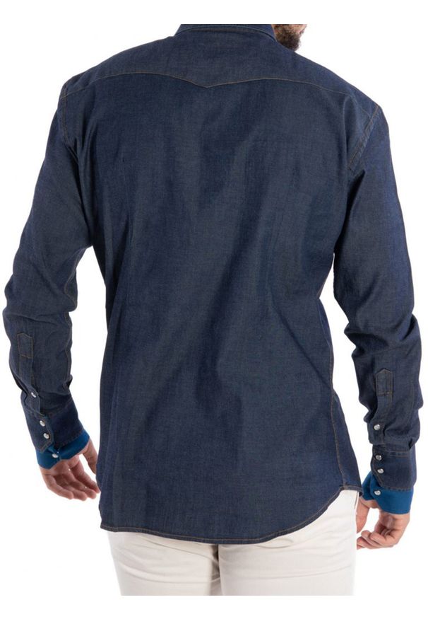 Takeshy Kurosawa Koszula "Rodeo" | 82934 | Rodeo | Mężczyzna | Granatowy. Okazja: na co dzień. Kolor: niebieski. Materiał: bawełna, elastan. Wzór: aplikacja. Styl: casual