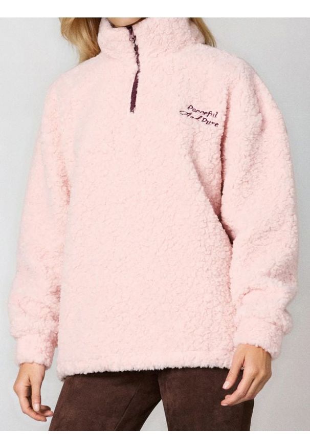 Sinsay - Oversize’owa bluza sherpa ze stójką i zamkiem - różowy. Typ kołnierza: kołnierzyk stójkowy. Kolor: różowy