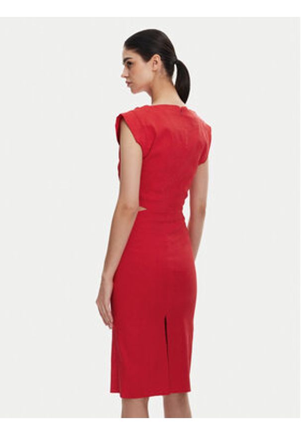 Pinko - PINKO Sukienka koktajlowa 104955 A0IM Czerwony Regular Fit. Kolor: czerwony. Materiał: wiskoza, len. Styl: wizytowy