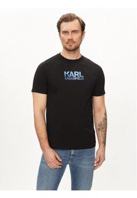 Karl Lagerfeld - KARL LAGERFELD T-Shirt 755063 542241 Czarny Regular Fit. Typ kołnierza: dekolt w karo. Kolor: czarny. Materiał: bawełna