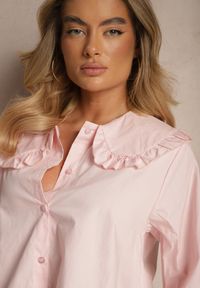 Renee - Różowa Bawełniana Koszula z Ozdobnym Kołnierzykiem Rulinea. Okazja: na co dzień. Kolor: różowy. Materiał: bawełna. Styl: elegancki, casual