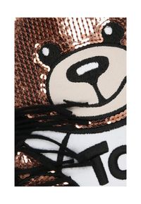 MOSCHINO Czarny szalik damski z misiem z cekinów. Kolor: czarny. Materiał: wełna. Wzór: aplikacja
