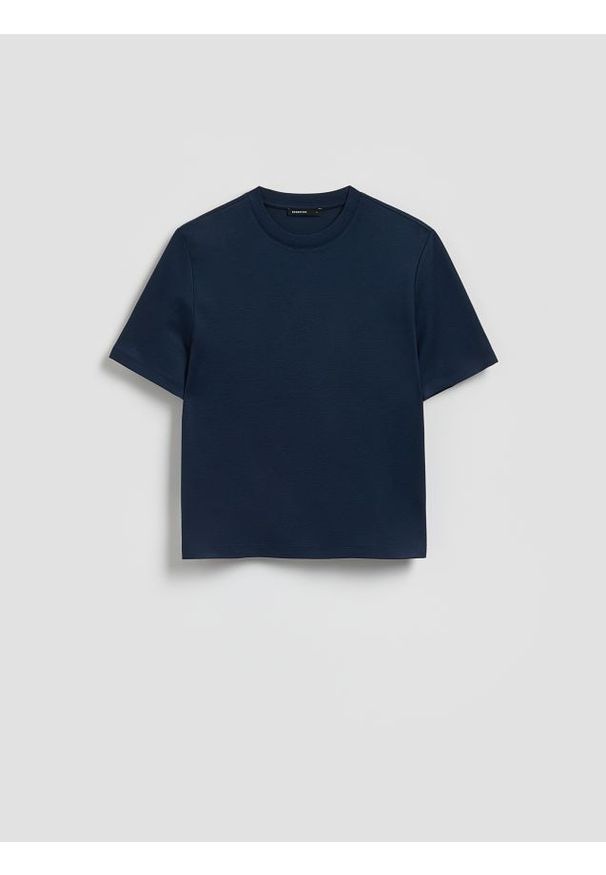 Reserved - Bluzka z wiskozą - granatowy. Kolor: niebieski. Materiał: wiskoza. Wzór: gładki