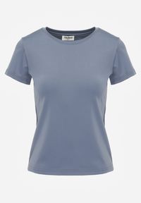 Renee - Jasnoniebieski Klasyczny T-shirt o Gładkim Wykończeniu Rhethine. Kolor: niebieski. Materiał: jeans, zamsz. Długość: krótkie. Wzór: gładki. Styl: klasyczny #3