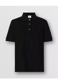 Burberry - BURBERRY - Czarna koszulka polo z bawełny. Typ kołnierza: polo. Kolor: czarny. Materiał: bawełna. Wzór: haft, aplikacja. Styl: klasyczny, elegancki #3