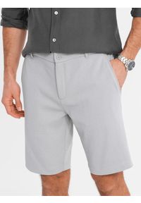 Ombre Clothing - Męskie szorty ze strukturalnej dzianiny SLIM FIT – jasnoszare V4 - Rozmiar: XL. Okazja: na co dzień. Kolor: szary. Materiał: dzianina. Wzór: jednolity. Styl: klasyczny, wakacyjny, sportowy, casual #7