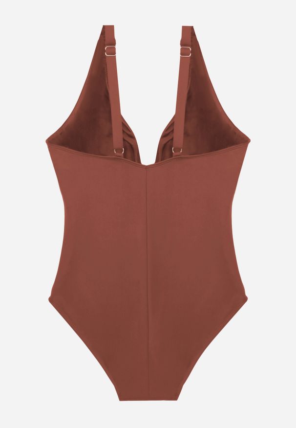 Born2be - Brązowy Elegancki Strój Kąpielowy Jednoczęściowy z Metaliczną Aplikacją Vilinaith. Kolekcja: plus size. Kolor: brązowy. Wzór: aplikacja