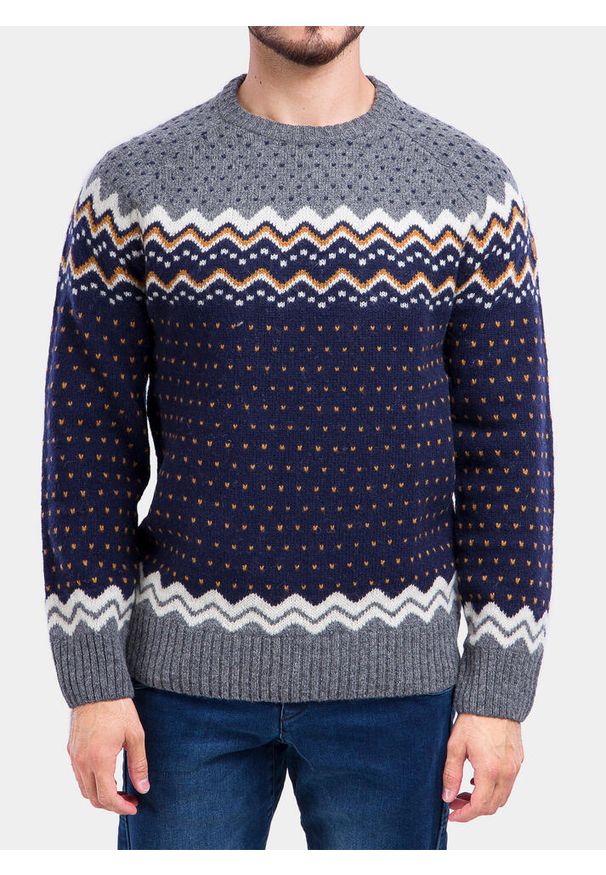Fjällräven - Sweter męski Fjallraven Ovik Knit Sweater. Kolor: niebieski, wielokolorowy, czarny. Sport: turystyka piesza