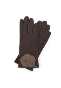 Wittchen - Damskie rękawiczki wełniane z rozetką. Kolor: brązowy. Materiał: wełna. Wzór: aplikacja. Sezon: jesień, zima #1