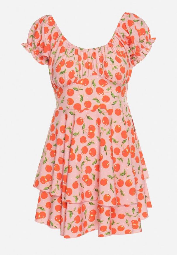 Born2be - Różowa Rozkloszowana Sukienka z Bawełną z Motywem Wiśni Lunadessa. Okazja: na co dzień, na imprezę. Kolor: różowy. Materiał: bawełna. Sezon: lato. Typ sukienki: proste. Styl: klasyczny, casual, elegancki