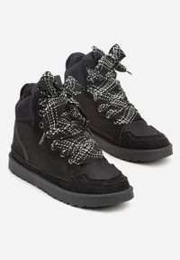 Born2be - Czarne Sneakersy z Ozdobnymi Sznurówkami Eveslia. Okazja: na co dzień. Zapięcie: sznurówki. Kolor: czarny. Materiał: jeans #4