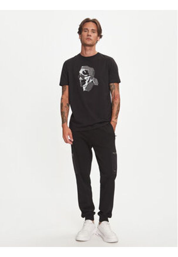 Karl Lagerfeld - KARL LAGERFELD T-Shirt 755060 544242 Czarny Regular Fit. Typ kołnierza: dekolt w karo. Kolor: czarny. Materiał: bawełna