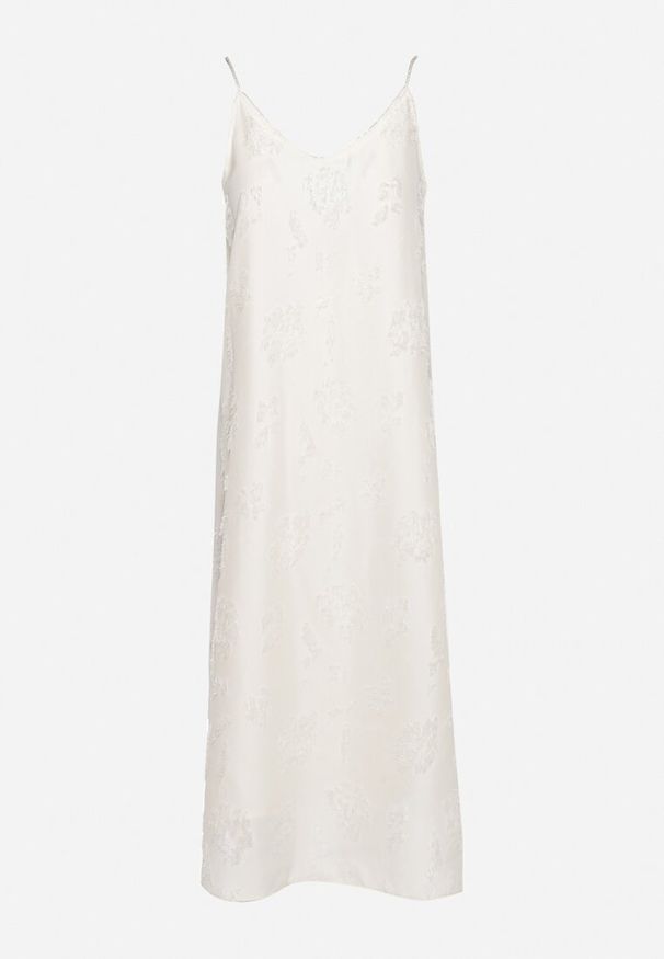 Born2be - Beżowa Trapezowa Sukienka na Ramiączkach z Koralikami i Cyrkoniami Dimzuri. Okazja: na co dzień. Kolor: beżowy. Materiał: jeans. Długość rękawa: na ramiączkach. Wzór: aplikacja. Typ sukienki: trapezowe. Styl: casual, elegancki