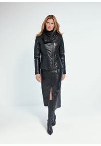 Ochnik - Skórzana kurtka damska w czarnym kolorze. Kolekcja: plus size. Kolor: czarny. Materiał: skóra. Styl: elegancki