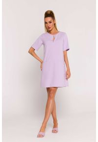 MOE - Fioletowa Mini Trapezowa Sukienka z Kieszonkami. Kolor: fioletowy. Materiał: bawełna, elastan. Typ sukienki: trapezowe. Długość: mini #1