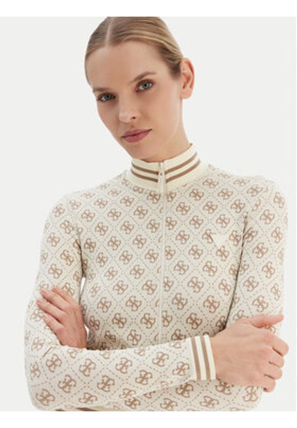 Guess Bluza V5BP08 K2000 Beżowy Slim Fit. Kolor: beżowy. Materiał: syntetyk