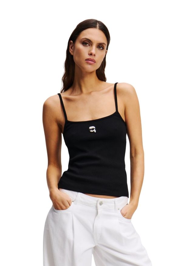 Karl Lagerfeld - KARL LAGERFELD Сzarny damski top Ikon Patch Tank Top. Kolor: czarny