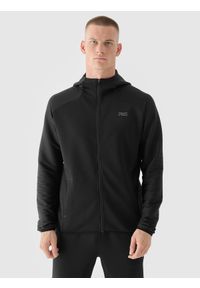 4f - 4F Bluza treningowa szybkoschnąca męska 4F x Robert Lewandowski - czarna L. Typ kołnierza: kaptur. Kolor: czarny. Materiał: dzianina, elastan, włókno, materiał, poliester, jersey. Długość rękawa: raglanowy rękaw. Wzór: gładki, jednolity, ze splotem. Styl: sportowy. Sport: fitness #1