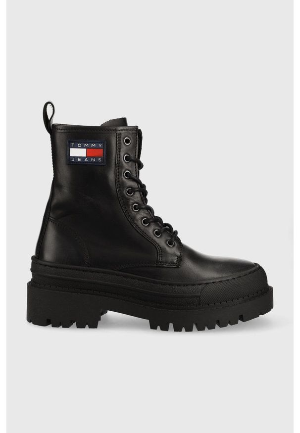 Tommy Jeans workery skórzane Lace Up Boot EN0EN01899.BDS damskie kolor czarny na platformie. Nosek buta: okrągły. Zapięcie: sznurówki. Kolor: czarny. Materiał: skóra. Obcas: na platformie