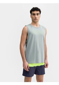 4f - Tank top regular z bawełny organicznej męski. Kolor: turkusowy. Materiał: bawełna. Wzór: nadruk