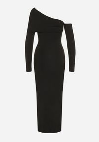 Born2be - Czarna Sukienka z Wiskozą Wywiniętym Dekoltem Marszczeniem i Metaliczną Ozdobą Reillea. Okazja: na co dzień. Kolor: czarny. Materiał: wiskoza. Wzór: aplikacja. Styl: klasyczny, casual, elegancki #6