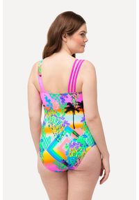 ULLA POPKEN - Damski Strój kąpielowy miękkie miseczki potrójne ramiączko. Kolekcja: plus size. Kolor: różowy, pomarańczowy, wielokolorowy. Materiał: elastan, poliamid, materiał