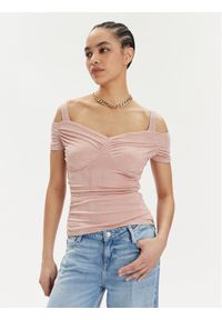Guess Bluzka Emily W4GP17 KBEM0 Różowy Slim Fit. Kolor: różowy. Materiał: syntetyk