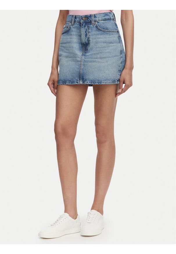 Guess Jeans Spódnica jeansowa W5GD0Q D5M4A Niebieski Regular Fit. Kolor: niebieski. Materiał: bawełna