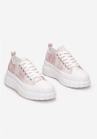 Born2be - Różowo-Białe Trampki Nesiphae. Nosek buta: okrągły. Kolor: różowy. Materiał: materiał, tkanina, guma. Szerokość cholewki: normalna. Wzór: aplikacja. Obcas: na platformie #2