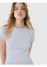 4f - 4F T-shirt slim z modalem damski - niebieski S. Okazja: na co dzień. Kolor: niebieski. Materiał: bawełna, jersey, dzianina, materiał. Długość rękawa: krótki rękaw. Długość: krótkie. Wzór: gładki, ze splotem. Sezon: lato. Styl: sportowy, casual, klasyczny